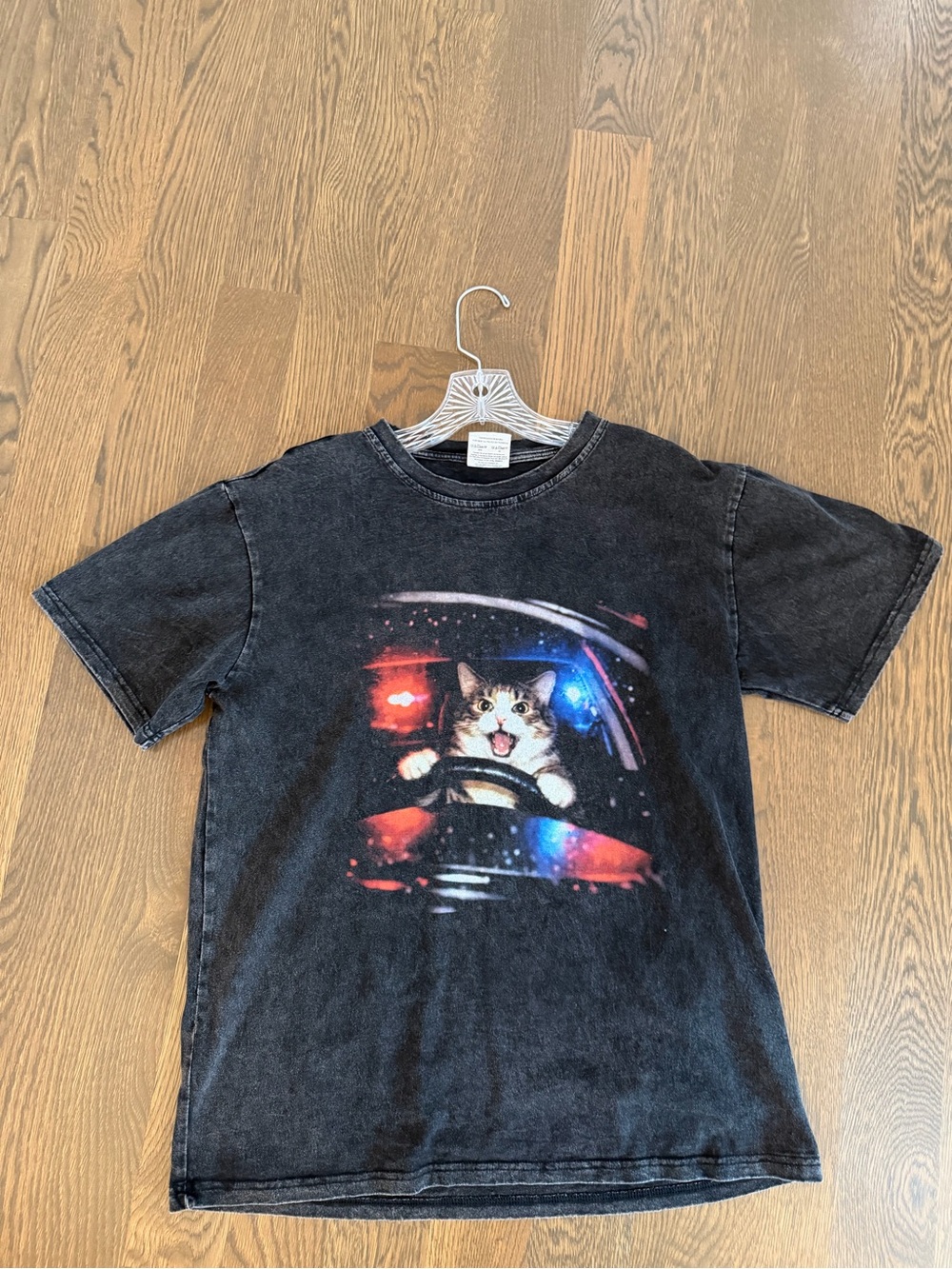 Comfort Colors Black Kids Graphic Tee with Cat Driving Police Car